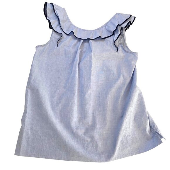 J.Crew Blue Ruffle Top in Cotton Light Blue‎ Elastic Back Coastal Beachy Size 2 - Picture 1 of 7